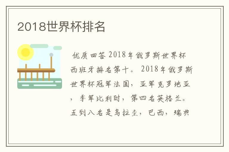 2018世界杯排名