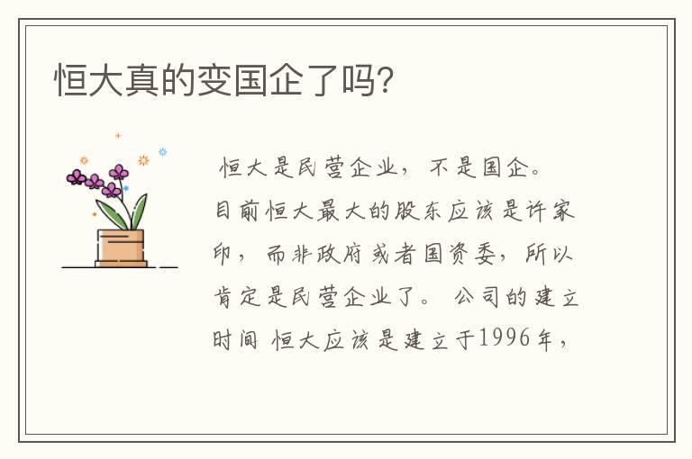 恒大真的变国企了吗?