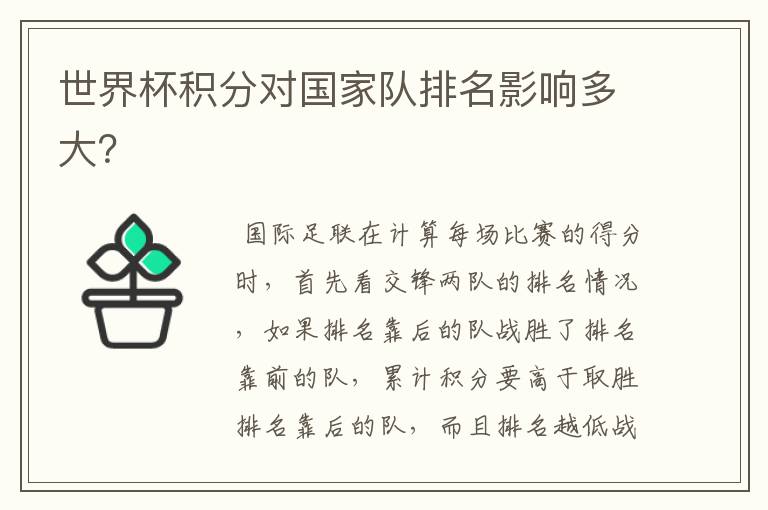 世界杯积分对国家队排名影响多大？