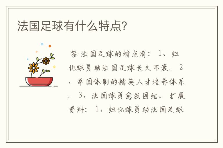 法国足球有什么特点?
