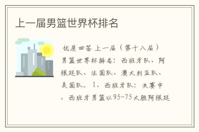 上一届男篮世界杯排名