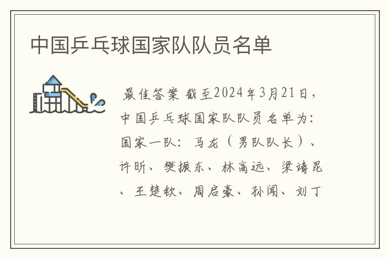 中国乒乓球国家队队员名单