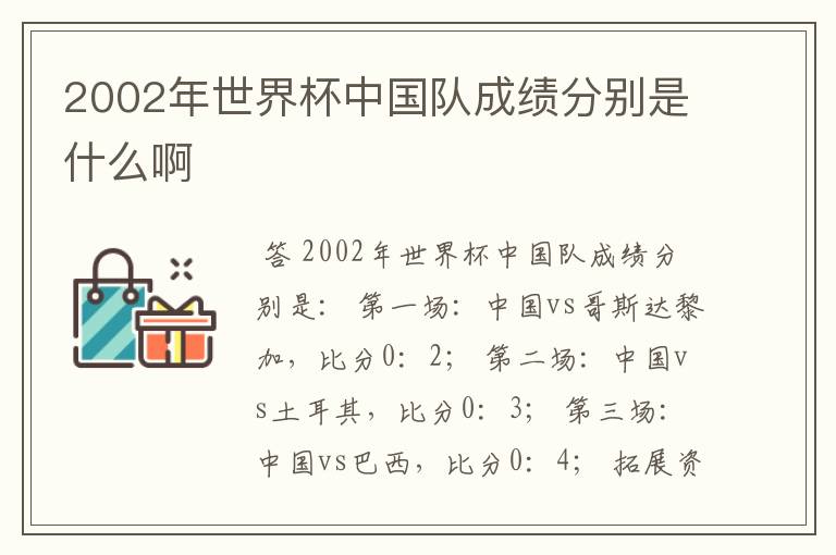 2002年世界杯中国队成绩分别是什么啊