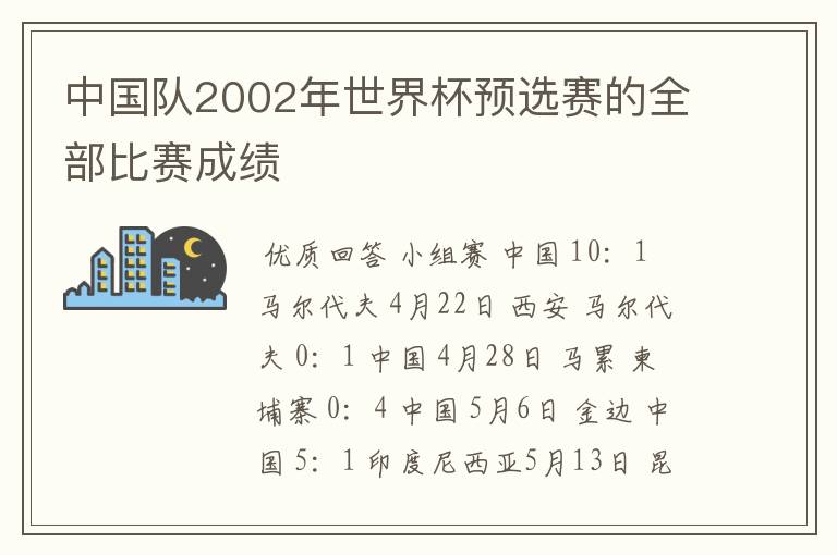 中国队2002年世界杯预选赛的全部比赛成绩