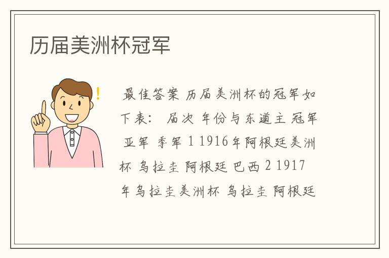 历届美洲杯冠军