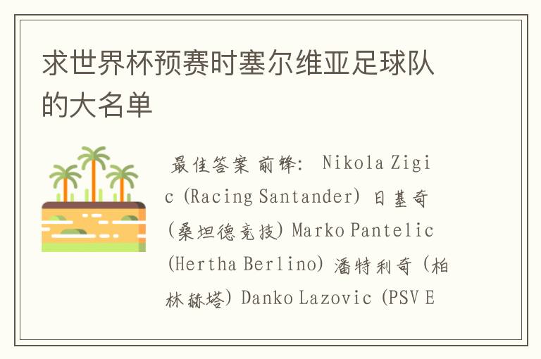 求世界杯预赛时塞尔维亚足球队的大名单