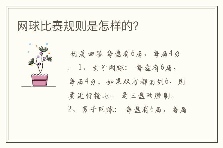 网球比赛规则是怎样的？