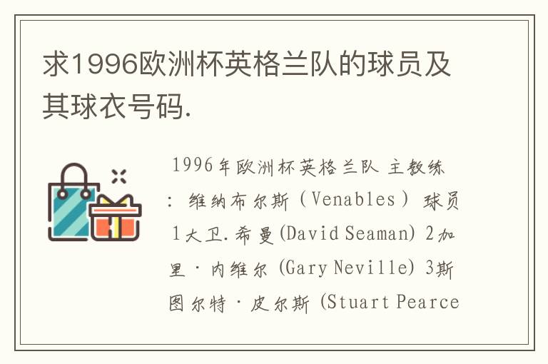 求1996欧洲杯英格兰队的球员及其球衣号码.