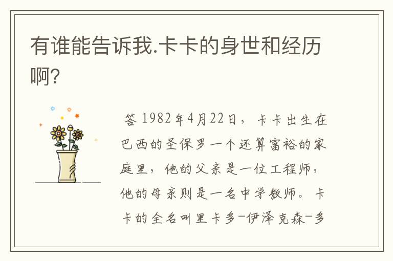 有谁能告诉我.卡卡的身世和经历啊?