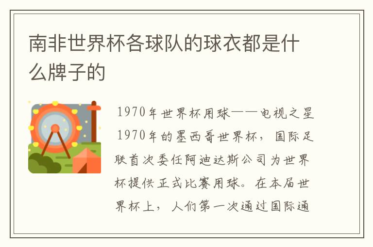 南非世界杯各球队的球衣都是什么牌子的