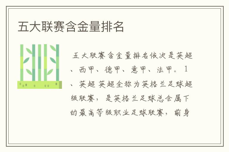 五大联赛含金量排名