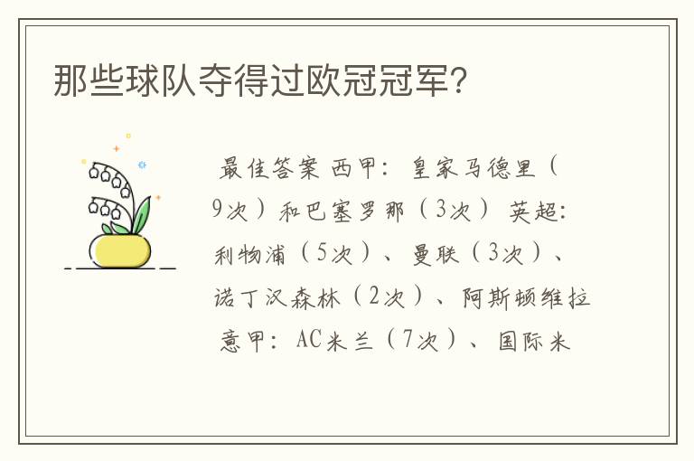 那些球队夺得过欧冠冠军?