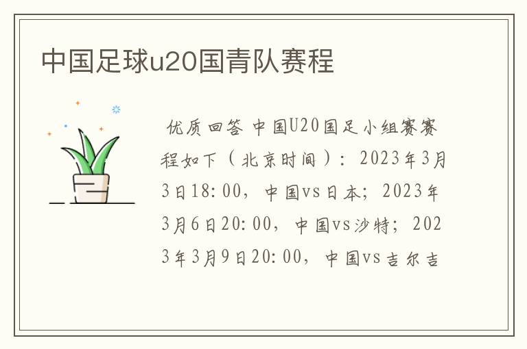 中国足球u20国青队赛程