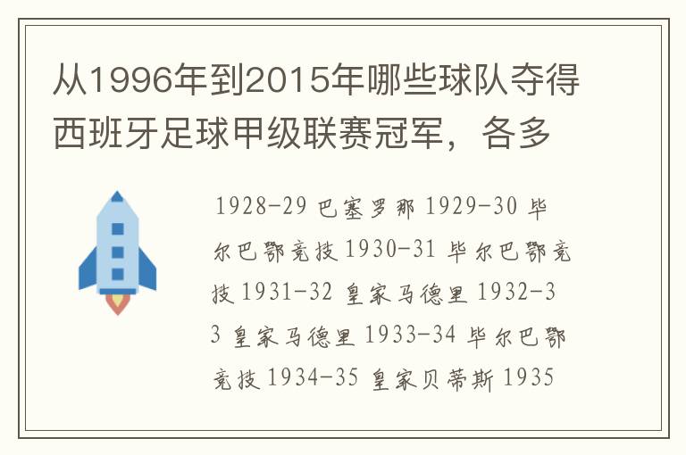 从1996年到2015年哪些球队夺得西班牙足球甲级联赛冠军,各多少次