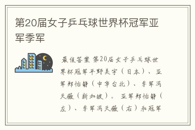 第20届女子乒乓球世界杯冠军亚军季军