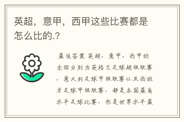 英超,意甲,西甲这些比赛都是怎么比的.?