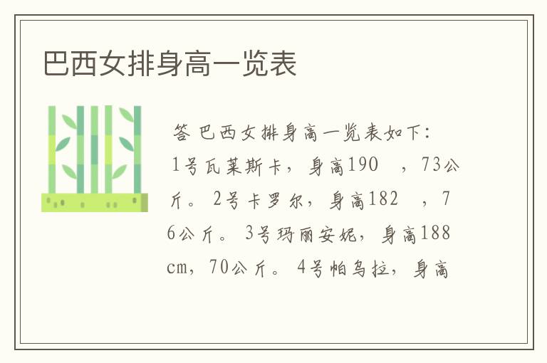 巴西女排身高一览表