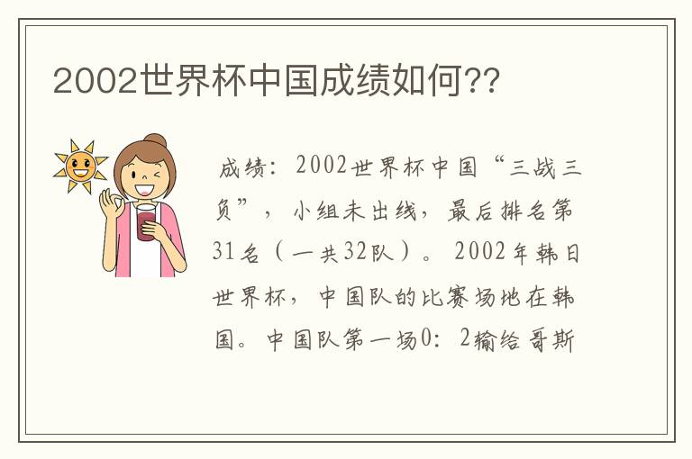2002世界杯中国成绩如何??
