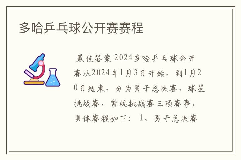 多哈乒乓球公开赛赛程