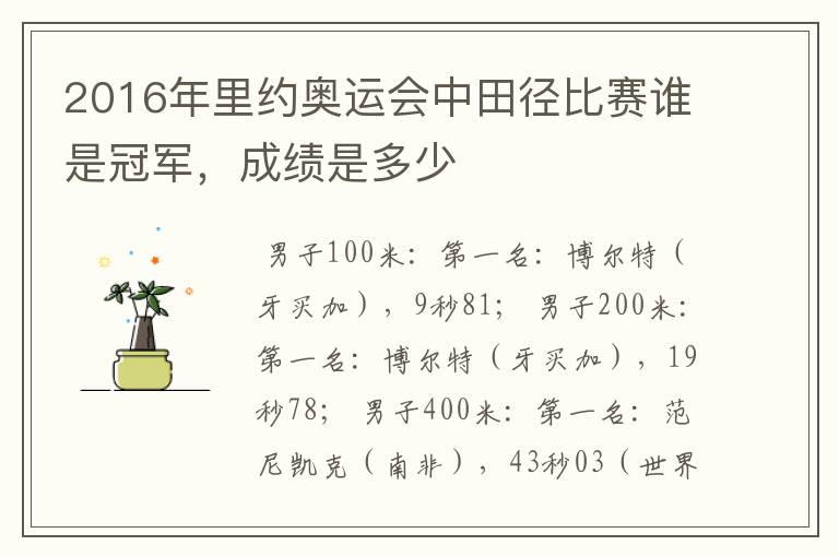 2016年里约奥运会中田径比赛谁是冠军,成绩是多少