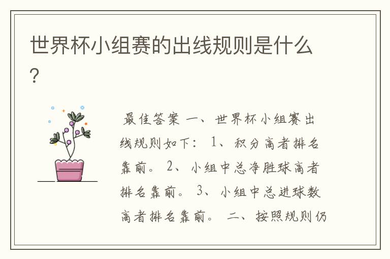 世界杯小组赛的出线规则是什么?