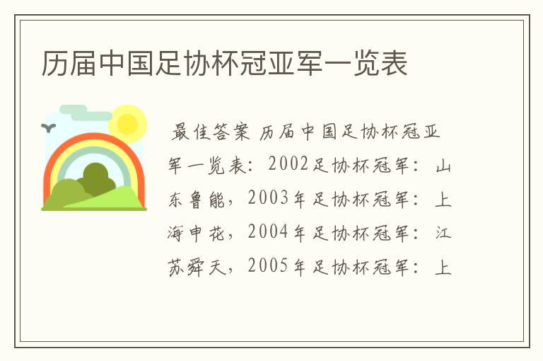 历届中国足协杯冠亚军一览表