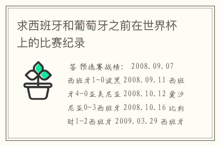 求西班牙和葡萄牙之前在世界杯上的比赛纪录
