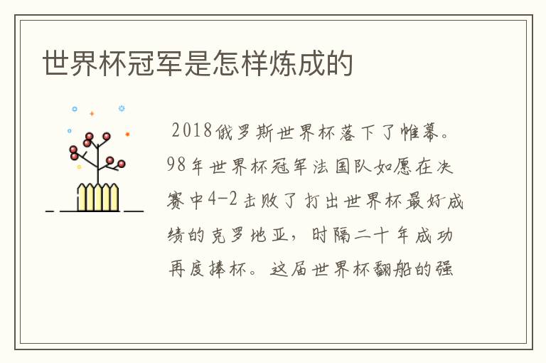 世界杯冠军是怎样炼成的