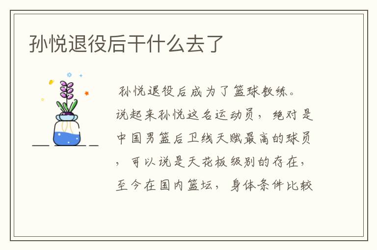 孙悦退役后干什么去了