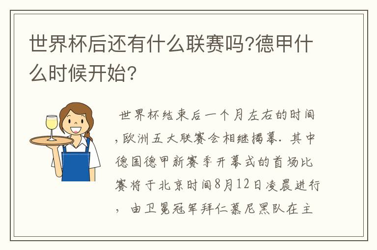 世界杯后还有什么联赛吗?德甲什么时候开始?