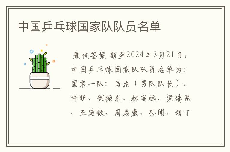 中国乒乓球国家队队员名单