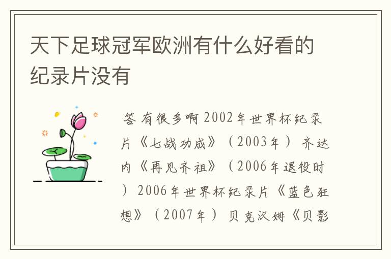 天下足球冠军欧洲有什么好看的纪录片没有