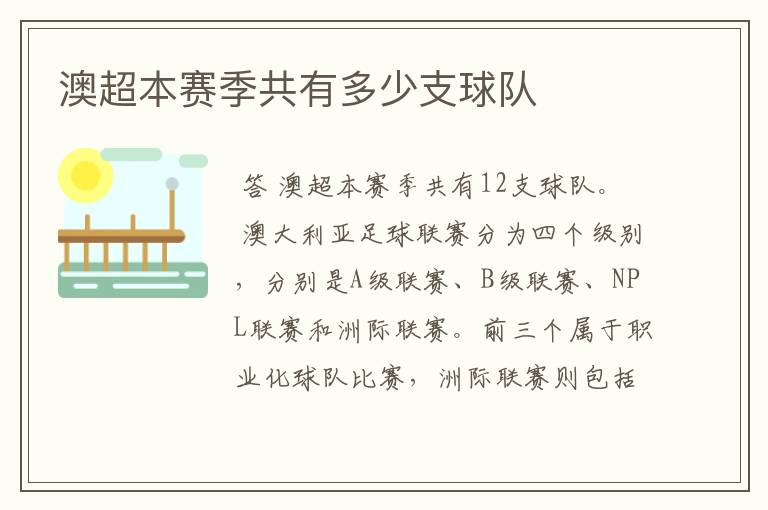 澳超本赛季共有多少支球队