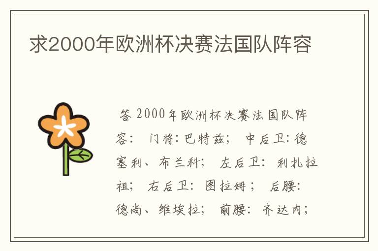 求2000年欧洲杯决赛法国队阵容