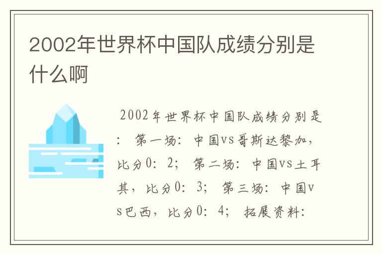 2002年世界杯中国队成绩分别是什么啊