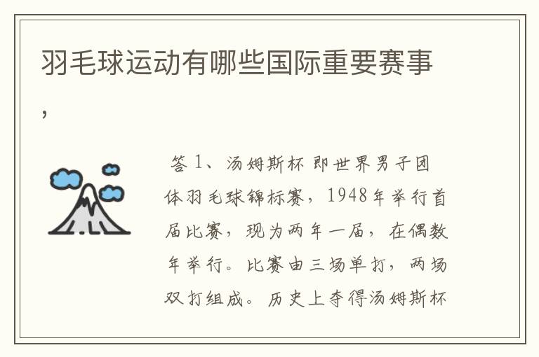 羽毛球运动有哪些国际重要赛事,