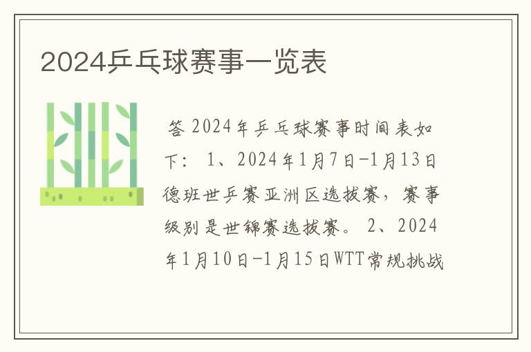2024乒乓球赛事一览表