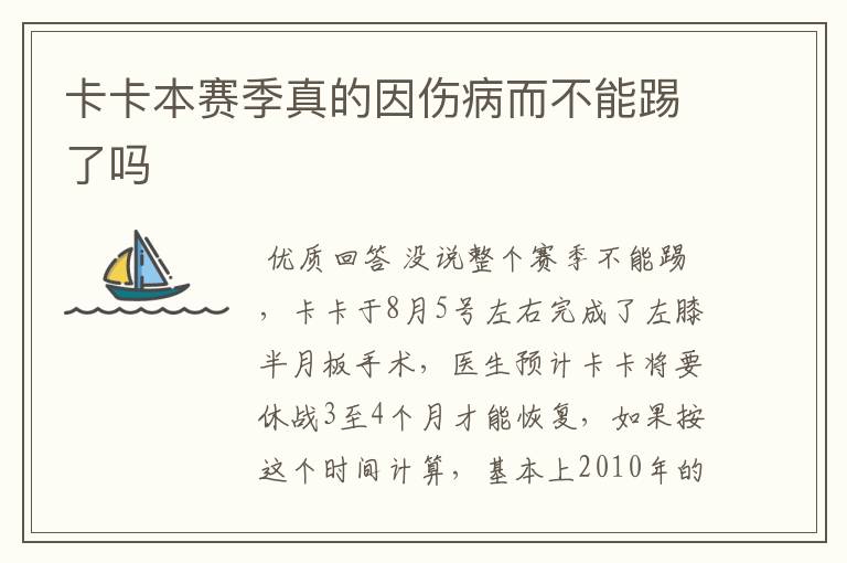 卡卡本赛季真的因伤病而不能踢了吗