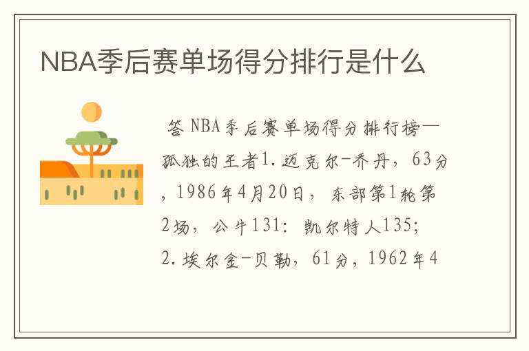 NBA季后赛单场得分排行是什么