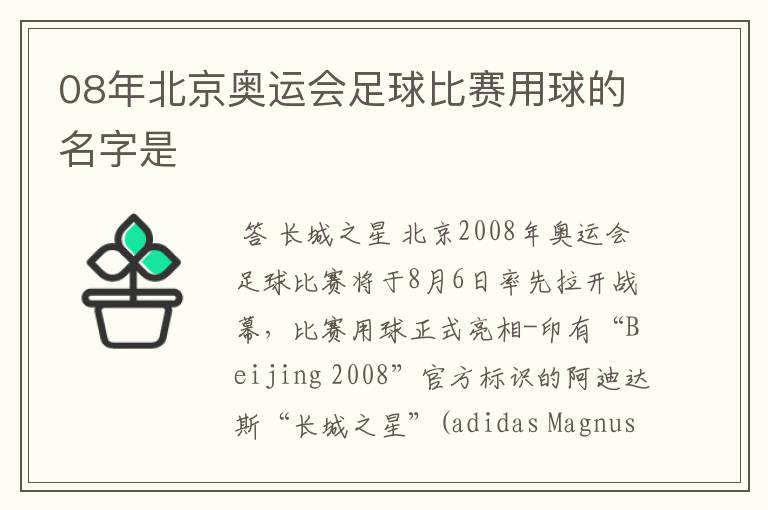 08年北京奥运会足球比赛用球的名字是