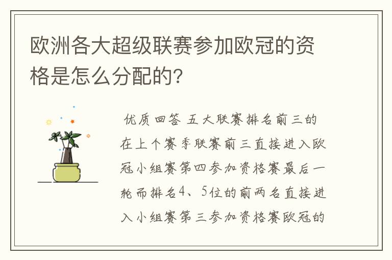 欧洲各大超级联赛参加欧冠的资格是怎么分配的?