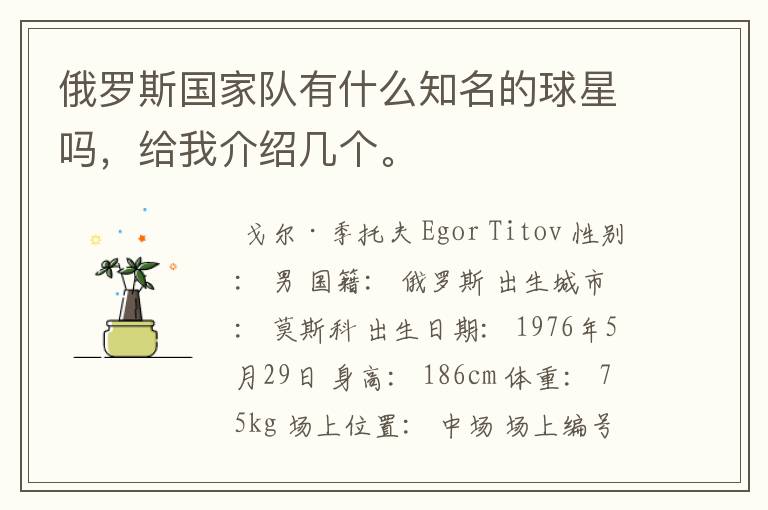俄罗斯国家队有什么知名的球星吗，给我介绍几个。