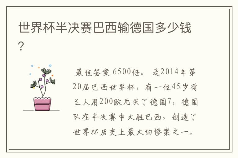 世界杯半决赛巴西输德国多少钱？