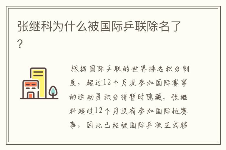 张继科为什么被国际乒联除名了?