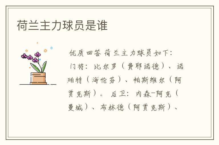 荷兰主力球员是谁