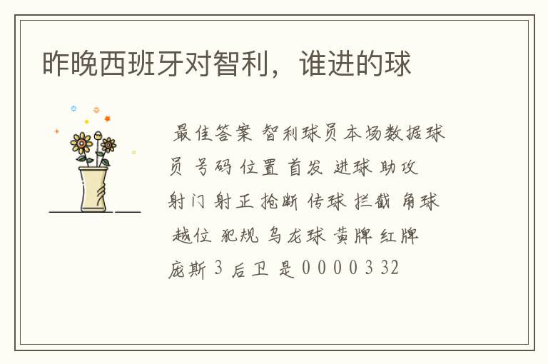 昨晚西班牙对智利,谁进的球