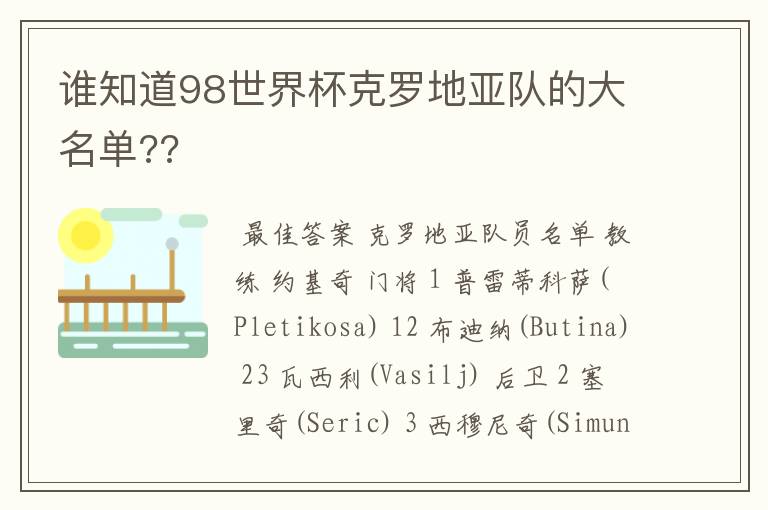 谁知道98世界杯克罗地亚队的大名单??