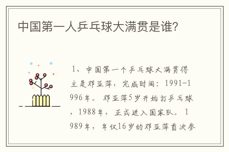 中国第一人乒乓球大满贯是谁?