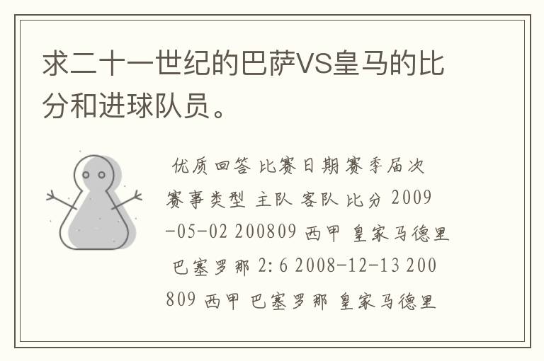 求二十一世纪的巴萨VS皇马的比分和进球队员。