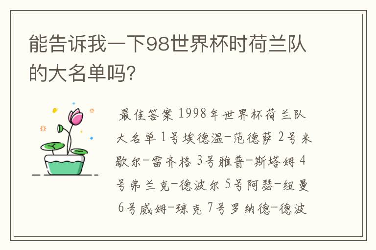 能告诉我一下98世界杯时荷兰队的大名单吗?